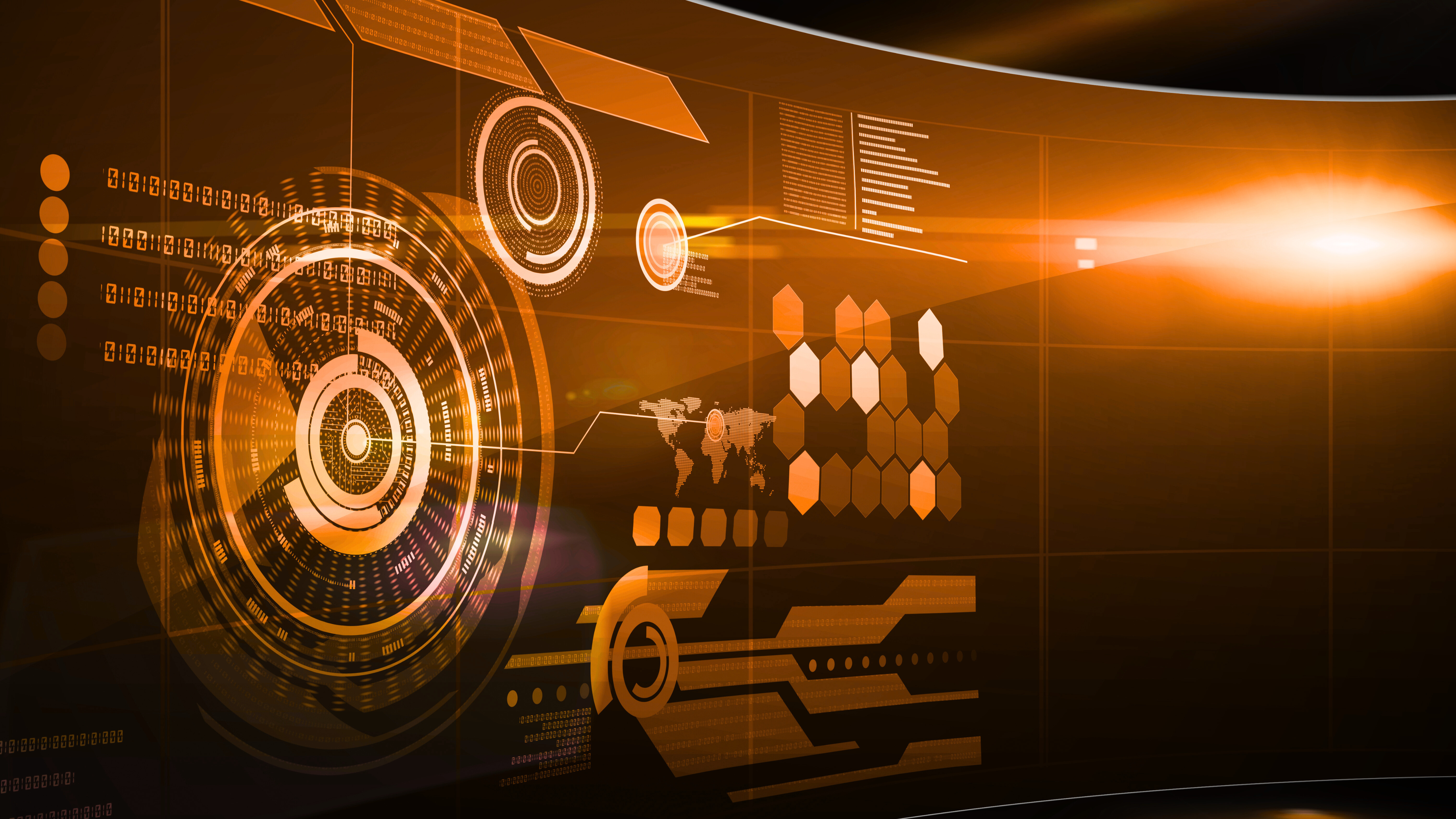 Fundo de tecnologia com tons de laranja